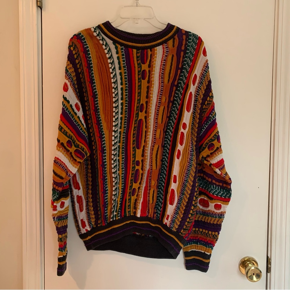 Vintage 3D biggie coogi style grandpa sweater orange black size large